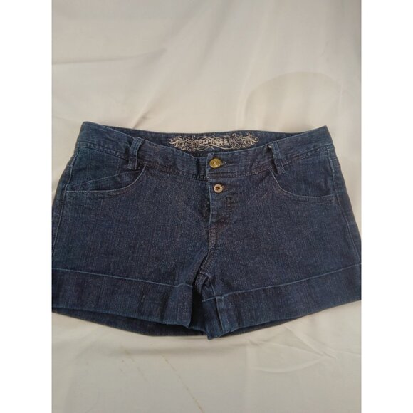 Woman's Express Blue Jean Shorts Size 8 Button Fly - Picture 1 of 3